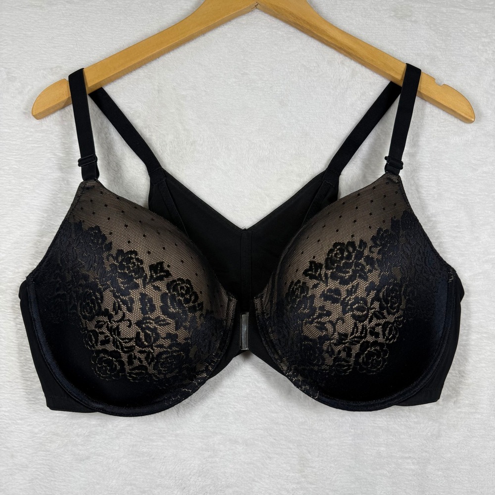 Soma Black Floral Lace Front Close Posture Bra 38DD Underwire Racerback 1114